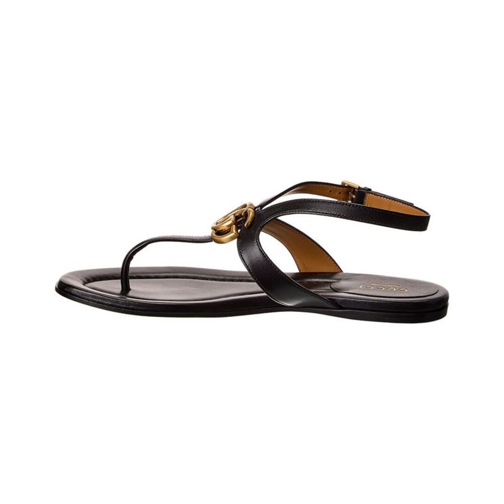 Gucci Double G Leather Sandal, Black - Picture 2 of 5